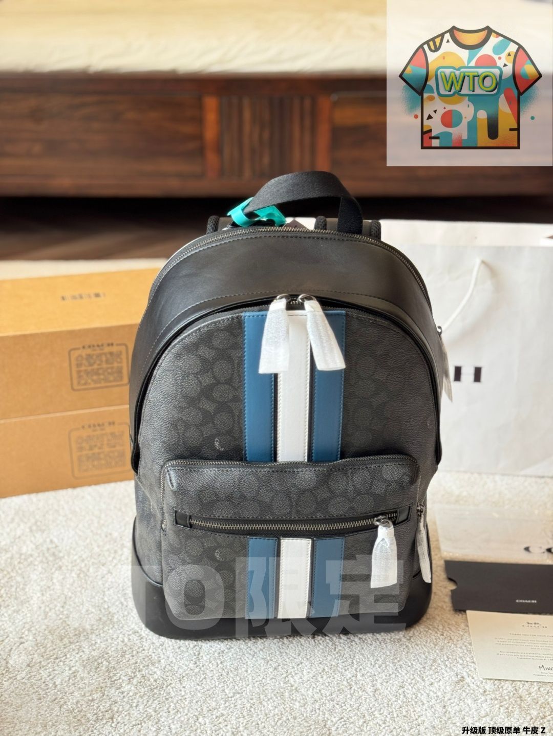 今日WTO】Coach West 35 Black Monogram Patchwork Backpack
