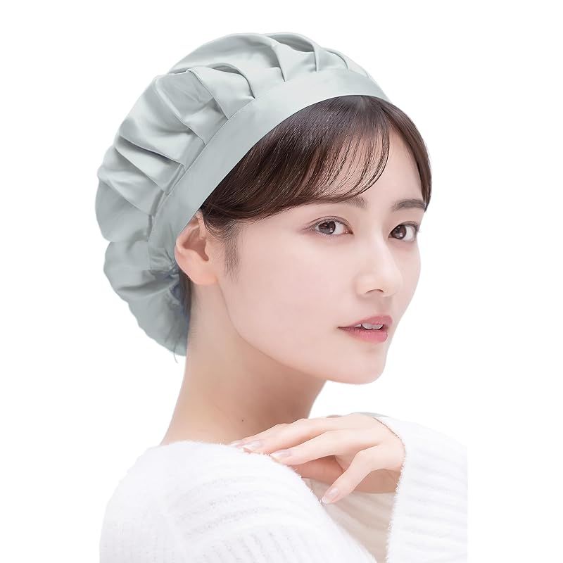 [COCOSILK] ナイトキャップ シルク シンプルタイプ 就寝用 シルクキャップ シルク100% ヘアキャップ ロング ショートヘア (L， アッシュブルー)