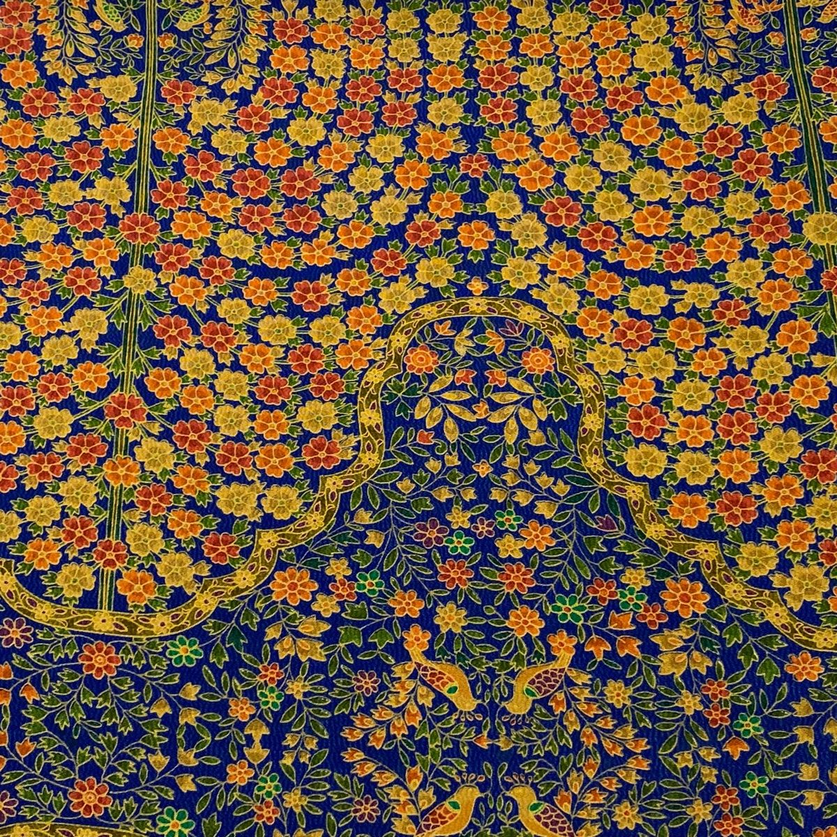 反物 秀品 小紋 向かい鳥 草花 青緑 正絹