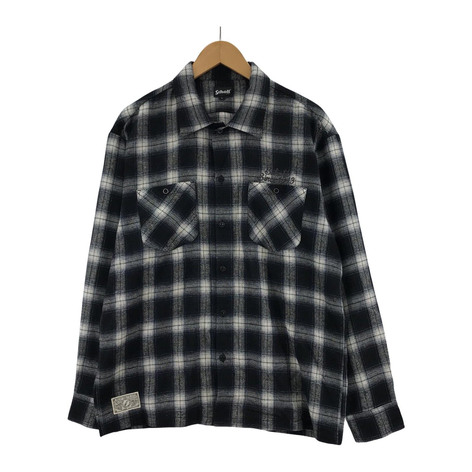 schott ショット　チェックシャツ　フランネルシャツ　長袖シャツ　Lサイズ OMBRE CHECK FLANNEL LS SHIRT/オンブレチェック フランネル