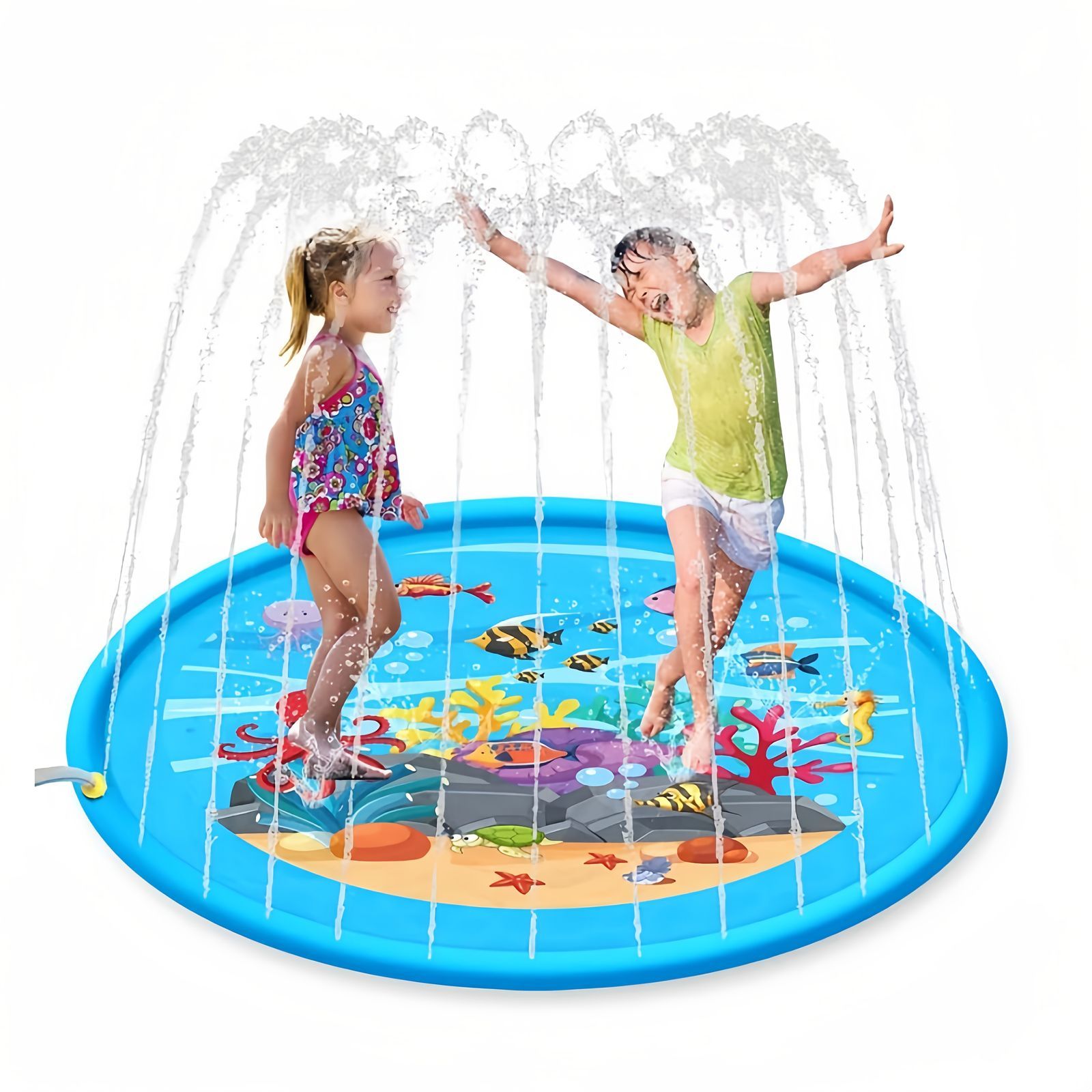 噴水マット 水遊び 夏 屋外プール プレイマット ビニールプール スプラッシュプレイマット 子供 家庭用プール 噴水プール ビーチマット 夏の日 芝生遊び 庭 シャワープール シャワーマット 170㎝ アウトドア噴水池 家族用 プレゼント