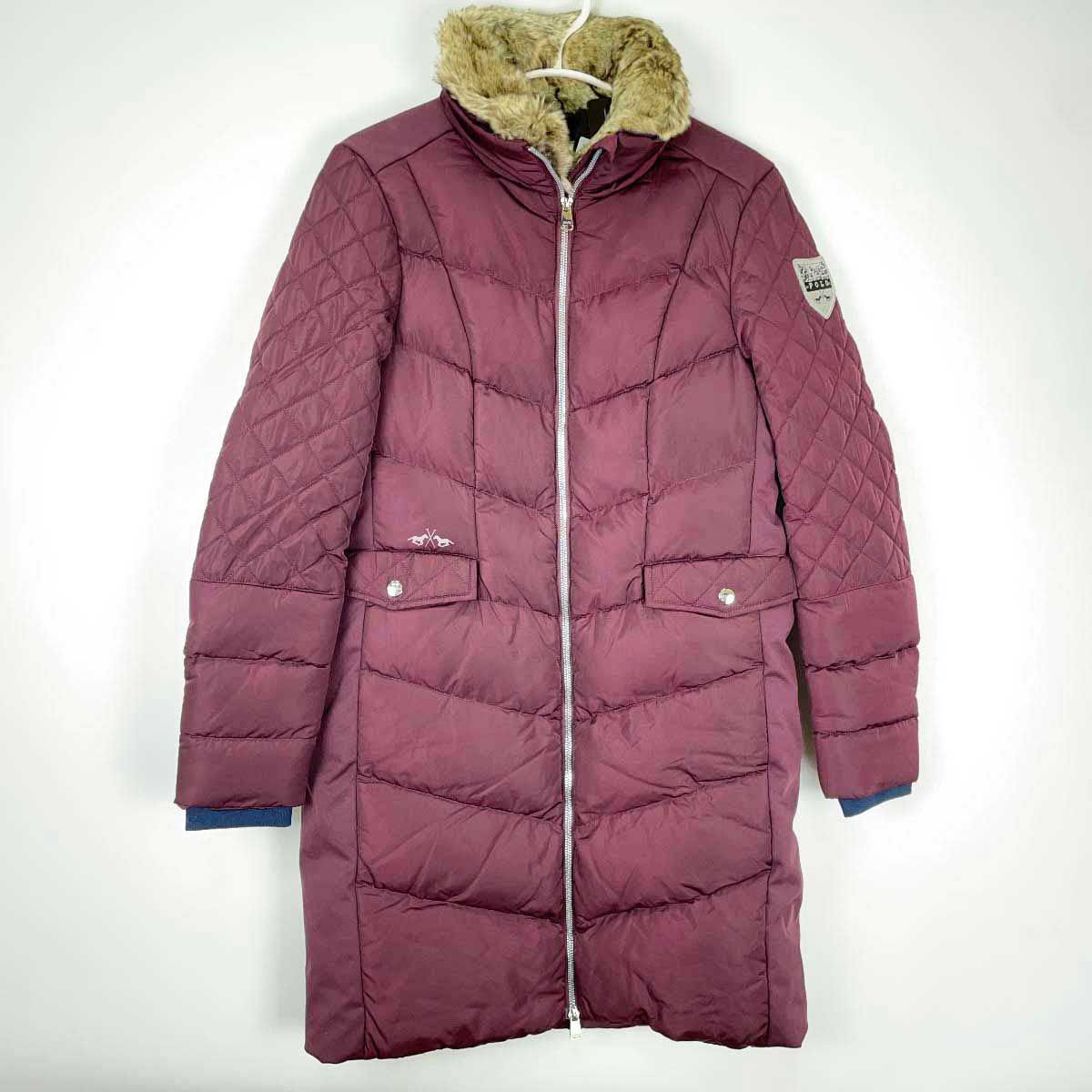 ♥ HV POLO Padded long coat Como 中綿ジャケット M Plum Red ダークレッド レディース ファー取り外し 乗馬 防寒