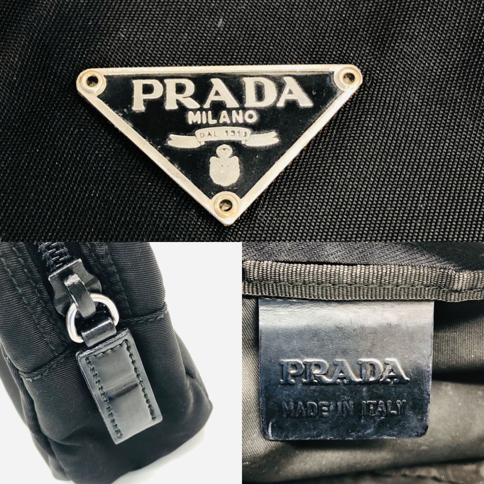 【美品】PRADA プラダ テスート ナイロン ポーチ 小物入れ 化粧ポーチ マルチケース ブラック 三角プレート / ot-0762-sw