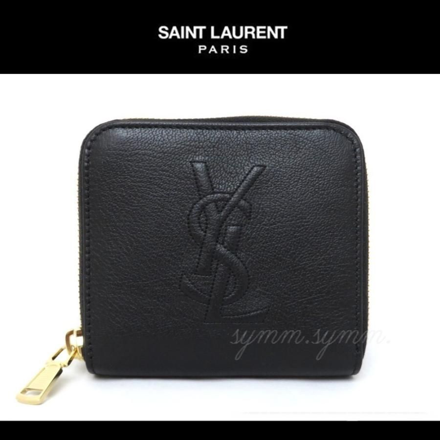 新品・未使用　Saint Laurent サンローラン BDJ ベルドジュール YSLエンボスロゴ 折りたたみ ミニ財布 レディース メンズ ブラック