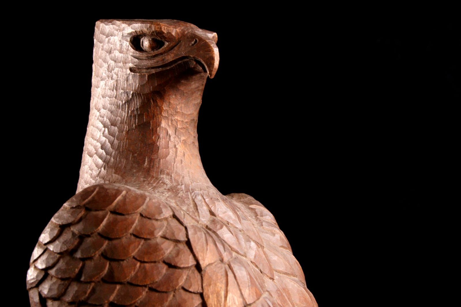 山脇正司 木彫 鷹置物 41.5cm 共箱 唐物 骨董 古美術 楾 P208-OX