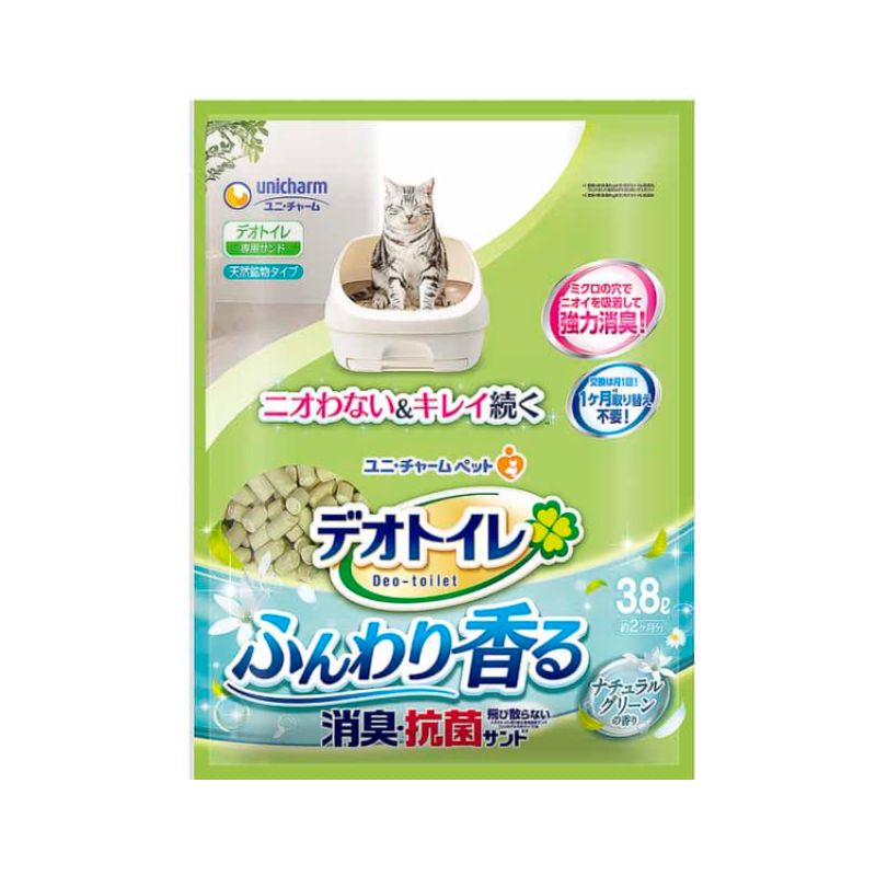 ユニ チャーム 株 デオトイレふんわり香る消臭 抗菌サンド ナチュラルグリーンの香り ３．８Ｌ 4袋セット 猫砂 猫のトイレ砂 脱臭 消臭 大容量 お徳用 多頭飼い