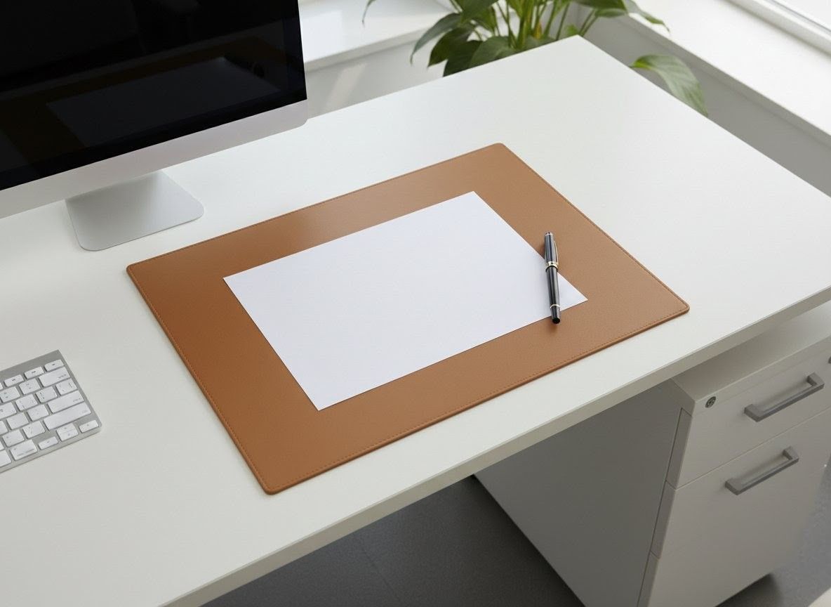 かばん屋さんの手作り 片面 レザー デスクマット34cm×46.5cm キーボード|マウス 用 キャメル
