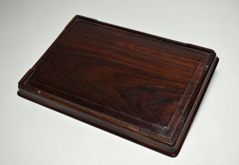 蔵A3700b 時代 紫檀 煎茶盆 38.5 × 23 ｃｍ