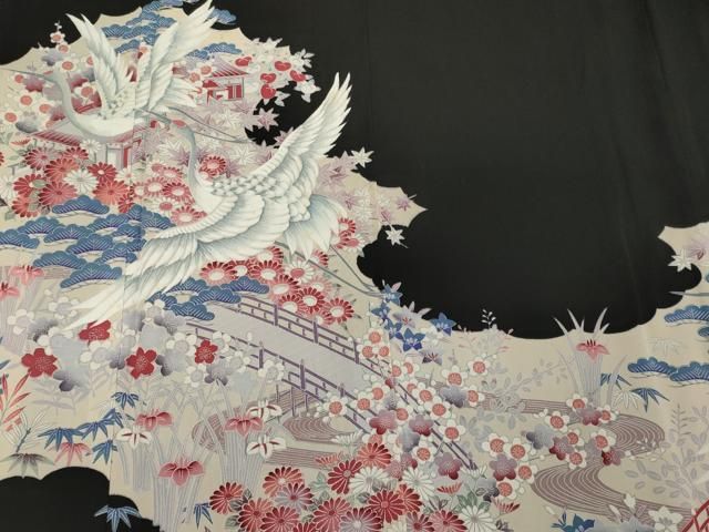 平和屋着物□豪華色留袖 飛鶴風景文 金糸 金銀彩 正絹 逸品