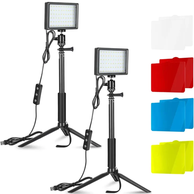 Neewer 2パック USBビデオライト LEDビデオライト 5600K 調光可能 調節可能な三脚スタンド/カラーフィル ター付き  卓上/ローアングル撮影 ズーム/ビデオ会議照明/ゲーム実況/YouTubeビデオ写真に適用