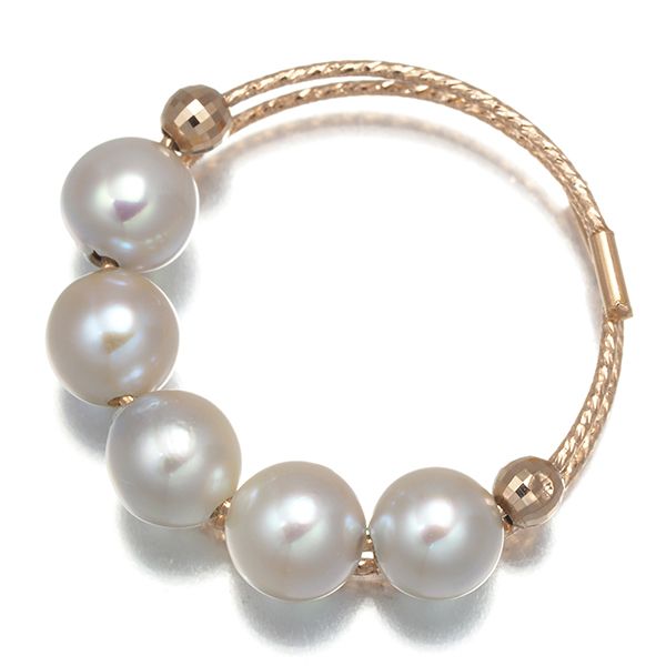 パール 真珠 4.8mm ミラーボール フリーサイズ リング K18PG/ワイヤー  