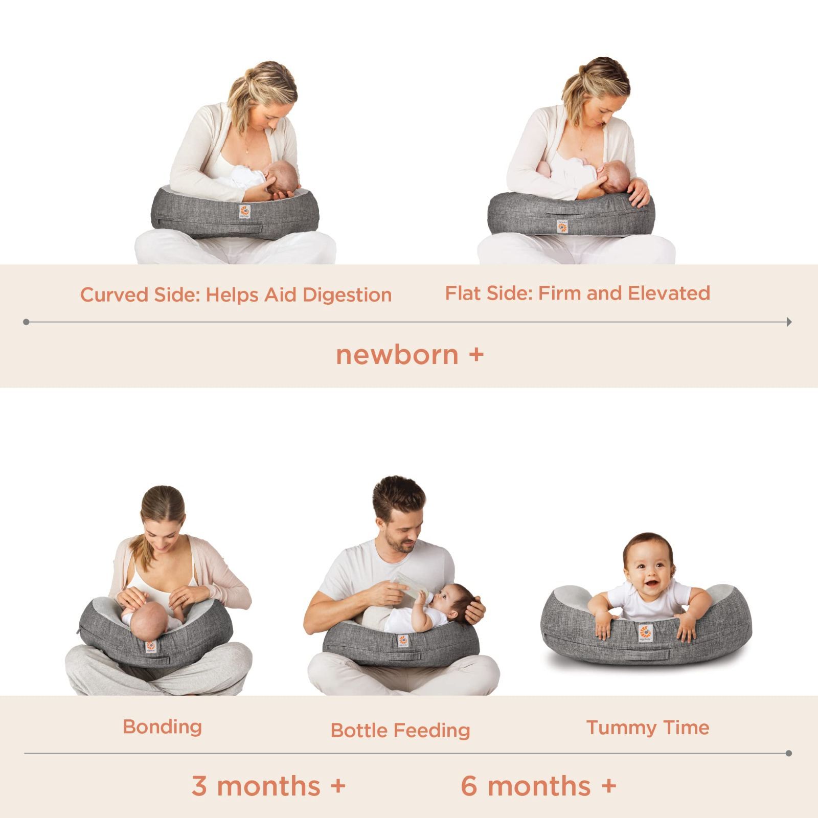 エルゴベビー　ナチュラルカーブ・ナーシングピロー　ベルト付き　授乳クッション Ergobaby ナチュラルカーブ・ナーシングピロー グレー ベルト付き