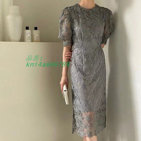 パーティードレス 韓国 おしゃれ 安い お呼ばれ 結婚式 ロング プチプラ 個性的 謝恩会 可愛い 半袖 ワンピース ブルーレース 成人式 二次会 kni4a666788