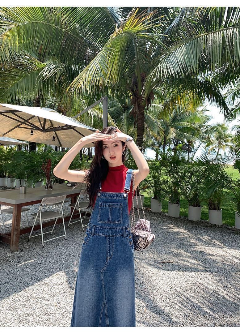 デニムオーバーオールワンピ