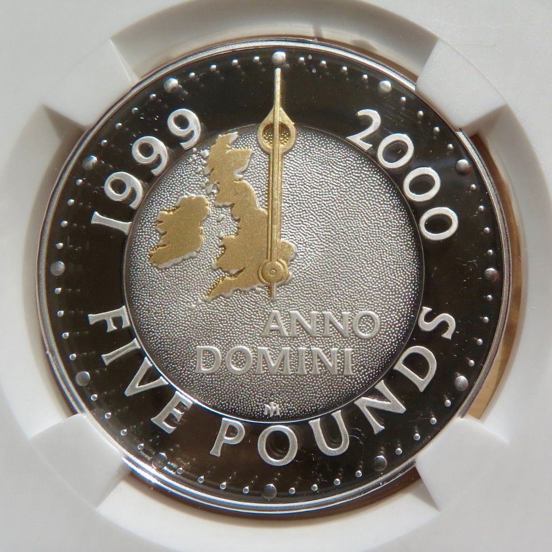 最高鑑定 2000年 イギリス ミレニアム 5ポンド銀貨 NGC 金メッキ 
