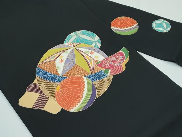 平和屋着物□極上 塩瀬 九寸名古屋帯 作家物 花毬文 黒地 逸品 未使用