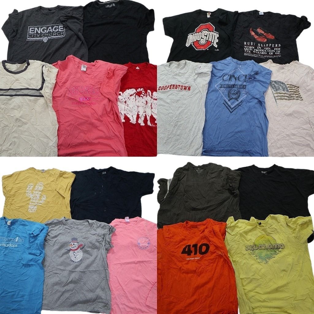 古着卸 まとめ売り カラーmix プリント 半袖Tシャツ 19枚セット (メンズ XL /2XL ) リンガー アニマル Vネック 無地 イラスト ロゴ MS5191