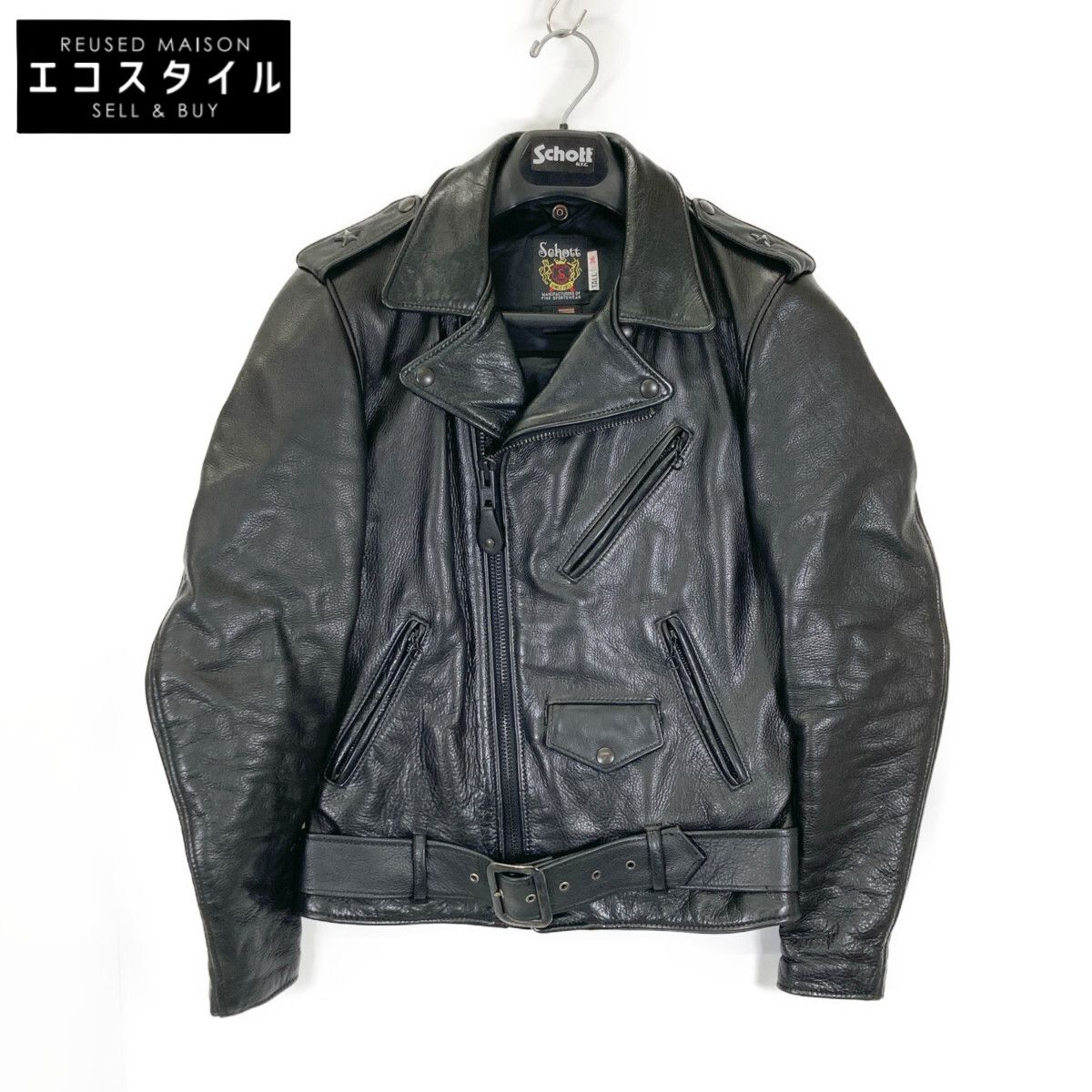 SCHOTT ショット 513UST 7491 ｵｰﾙﾌﾞﾗｯｸ ﾜﾝｽﾀｰ ﾀﾞﾌﾞﾙﾗｲﾀﾞｰｽ 36 - メルカリ