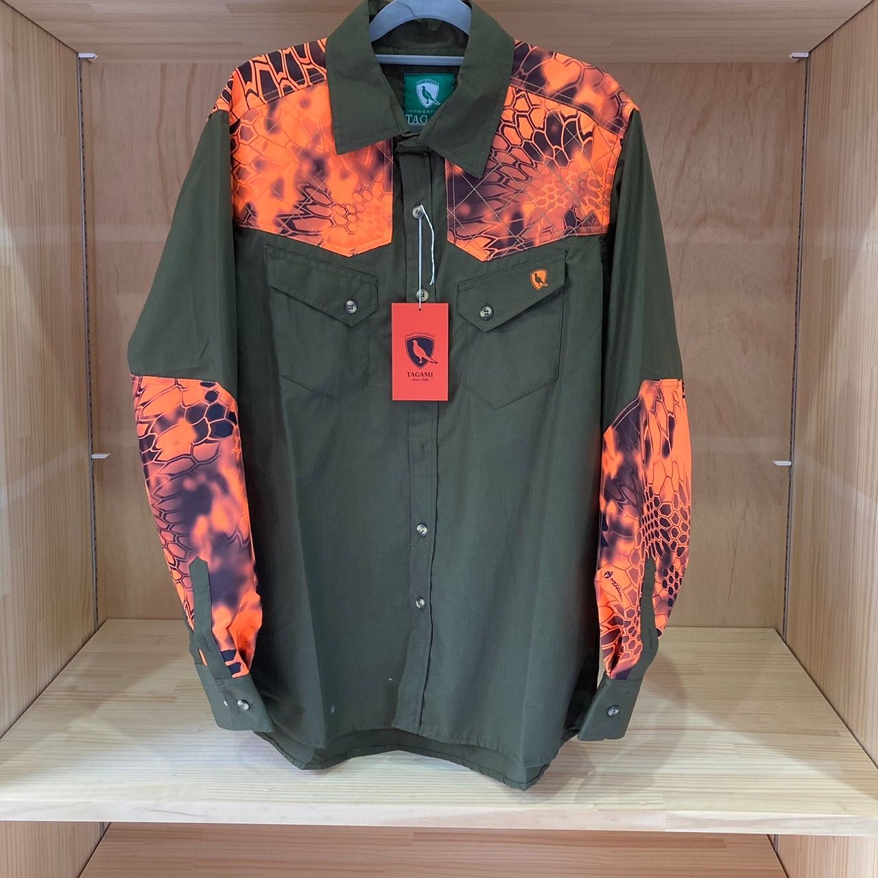 狩猟用品 TAGAMI ２トーンハンティングシャツ オレンジ グリーン