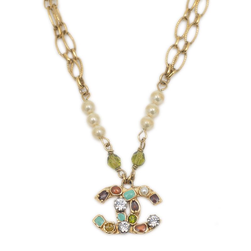 シャネル ココマーク ラインストーン|イミテーションパール ネックレス ゴールド