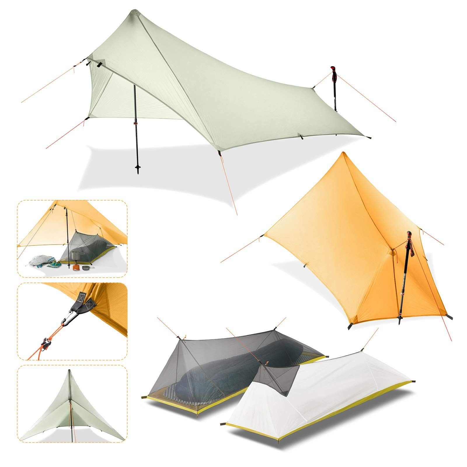 【数量限定】ポールテント 登山用 テント 両面シリコーン 引き裂き 超軽量 防水 Amazon | 一人用 ミニタープ ペンタタープ ウィングタープ
