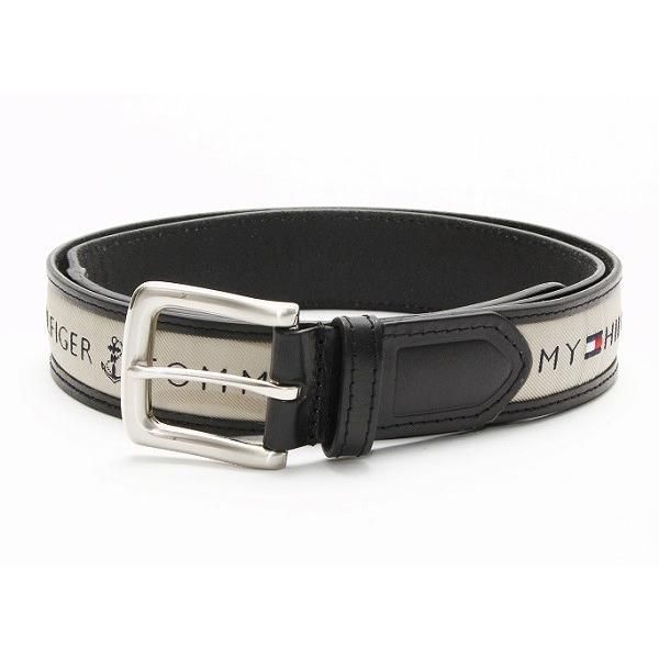 メンズベルト 人気ブランド トミーヒルフィガー TOMMY HILFIGER ブラック×カーキ 本革 ロゴ カジュアルベルト 38mm USA直輸入モデル メンズギフト 送料無料