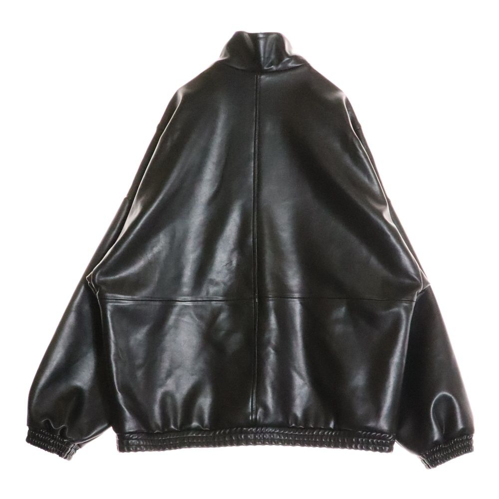 NO BRAND ノーブランド LEATHER TRACK JACKET レザートラックジャケット ハイネックジップアップブルゾン ブラック