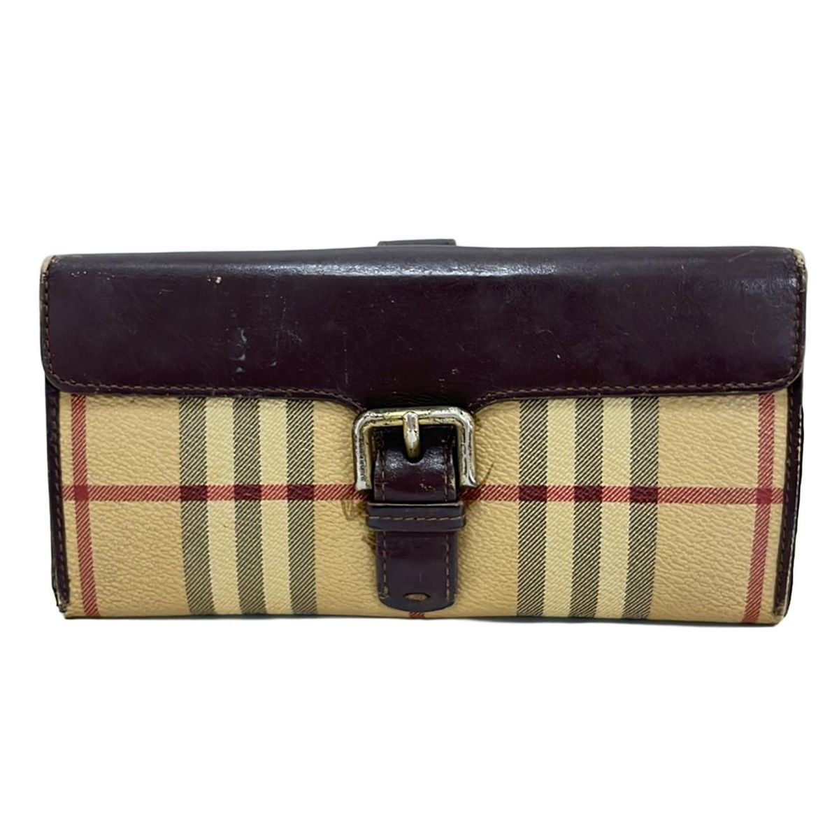 Burberry バーバリー 長財布 - ライトブラウン×ダークブラウン×マルチ チェック柄 レザー