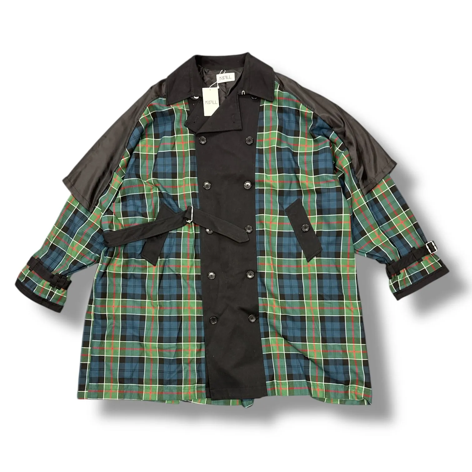 美品 KIDILL 18AW オーバーサイズチェック切替トレンチコート レッド 美品 KIDILL 18AW オーバーサイズチェック切替トレンチコート レッド