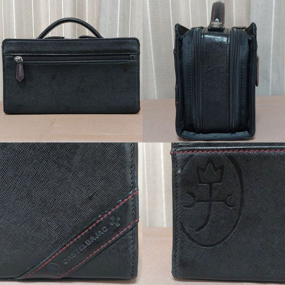 カステルバジャック☆セカンドバッグ☆ドロワット☆型押しブラック☆超  