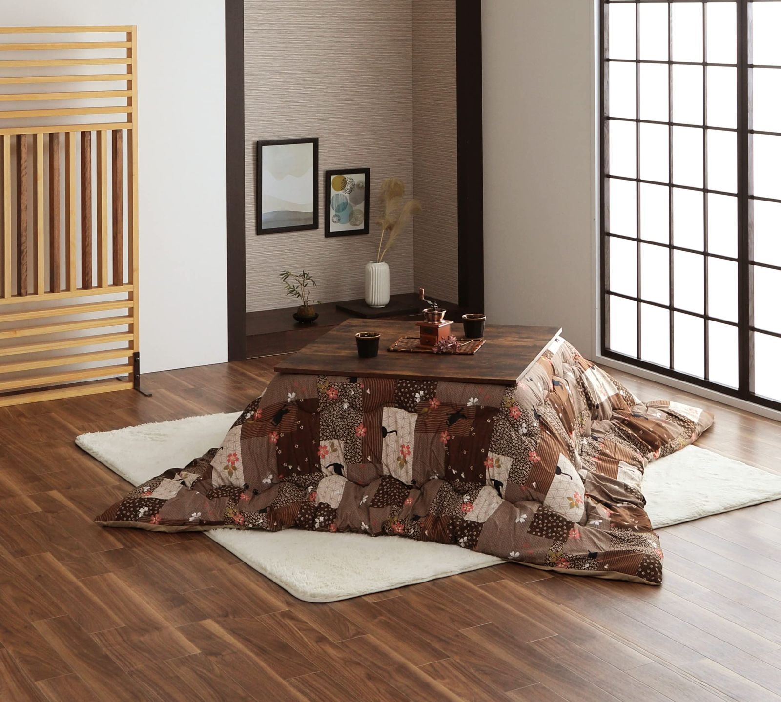 【迅速発送】イケヒコ こたつ布団 長方形 はなね 掛 ブラウン 約190×240cm 和 ネコ柄 #5997729