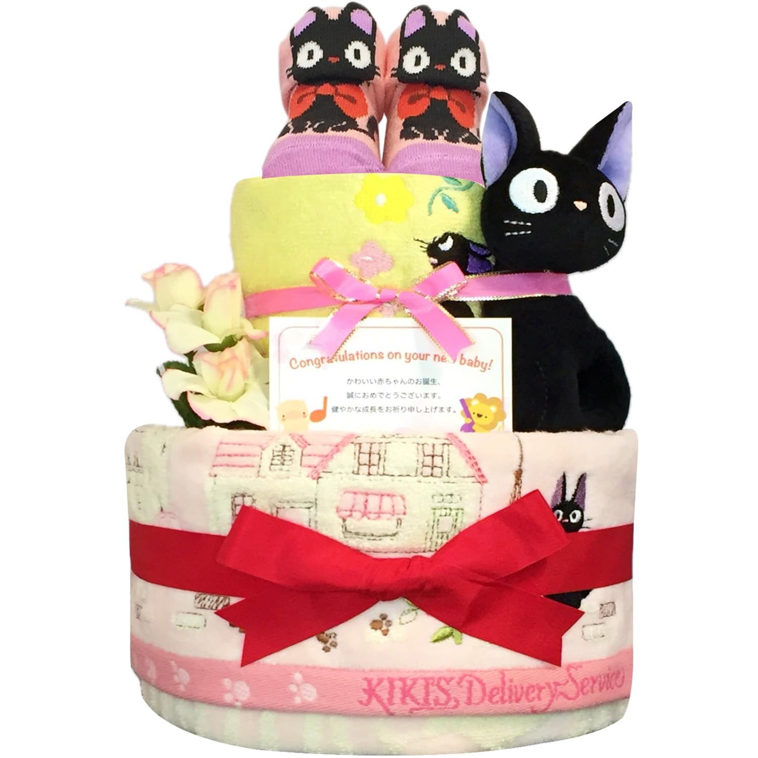 KanonBabys おむつケーキ 女の子 ジジ 出産祝い 2段 Mサイズ 7001 ハーフバースデー 1歳の誕生日に おむつサイズＭ