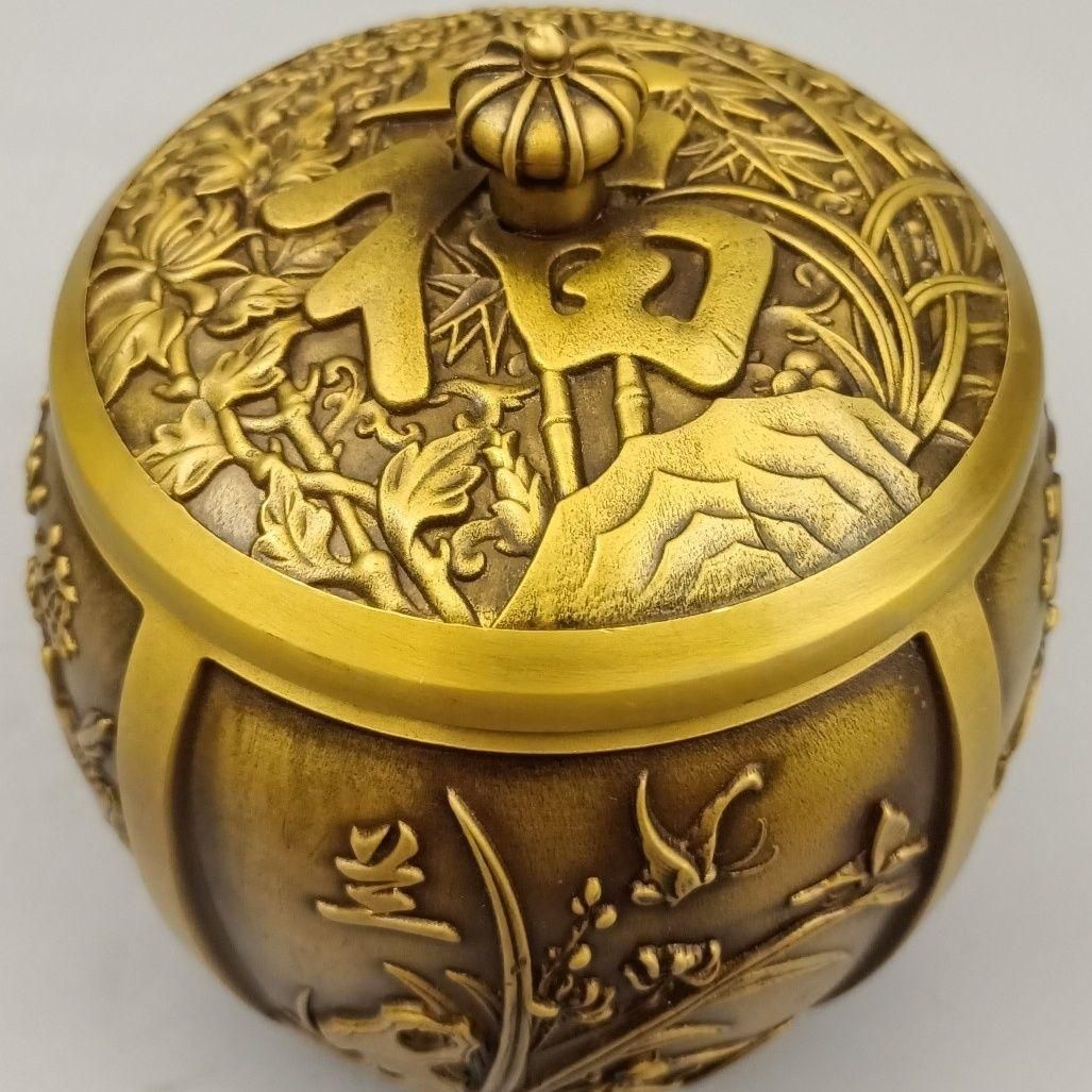 銅製 梅蘭竹菊銅缶 茶壺 茶道具 香道具 博古架 装飾品 工芸品