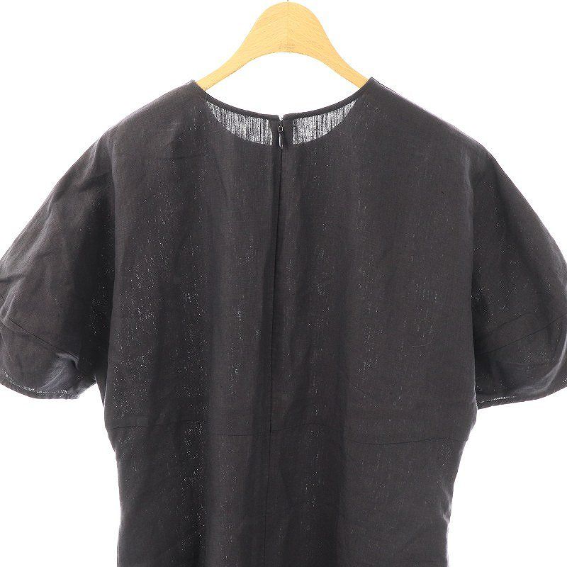 Demi-Luxe BEAMS リネンパフスリーブワンピース　38 Demi-Luxe BEAMS グレー パフスリーブリネンワンピース38美品