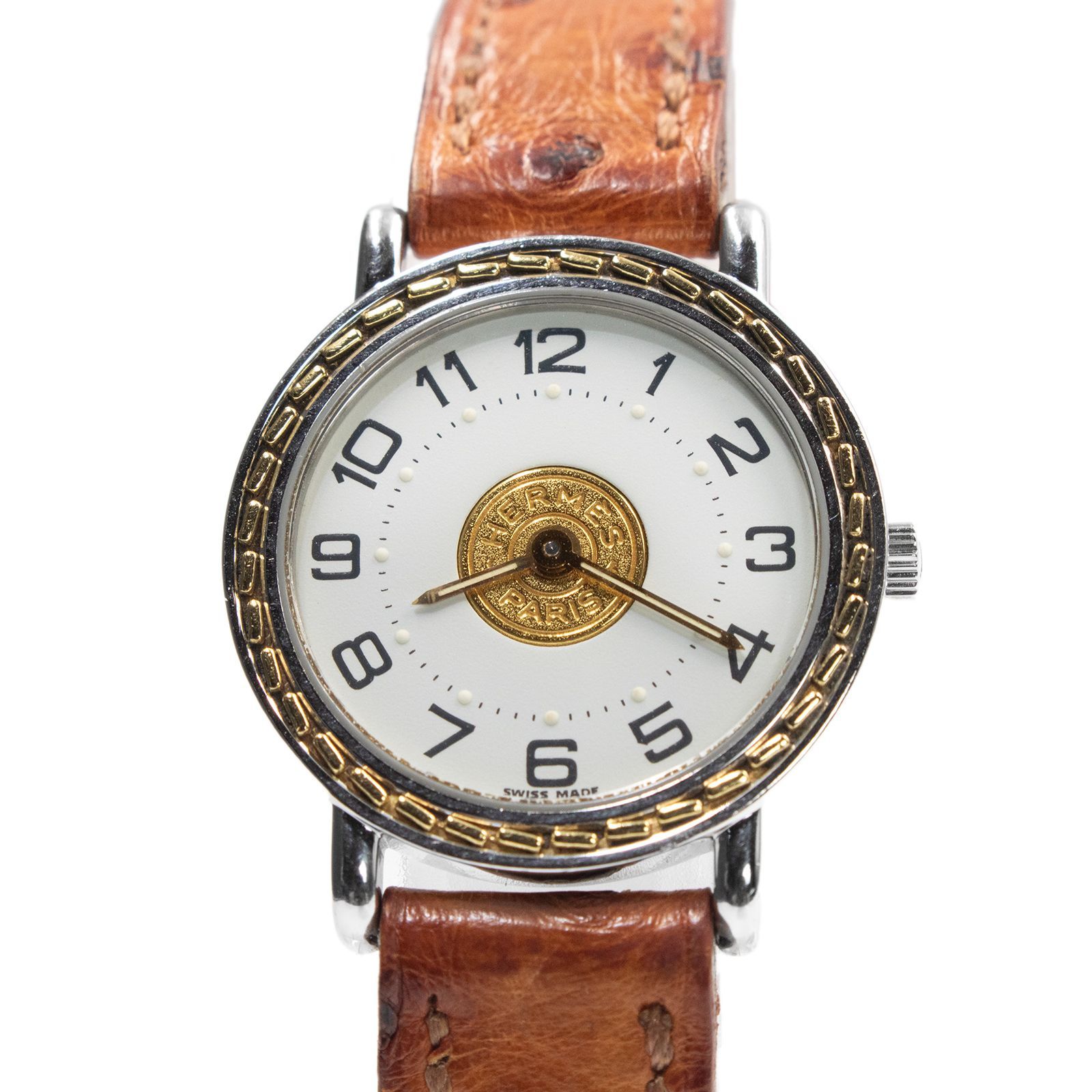 送料無料 エルメス 腕時計 クォーツ レディース セリエ 白 ホワイト 金  