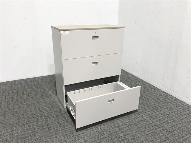 ラテラルキャビネット 3段 シンライン 天板付 書庫 イトーキ ホワイトグレーW