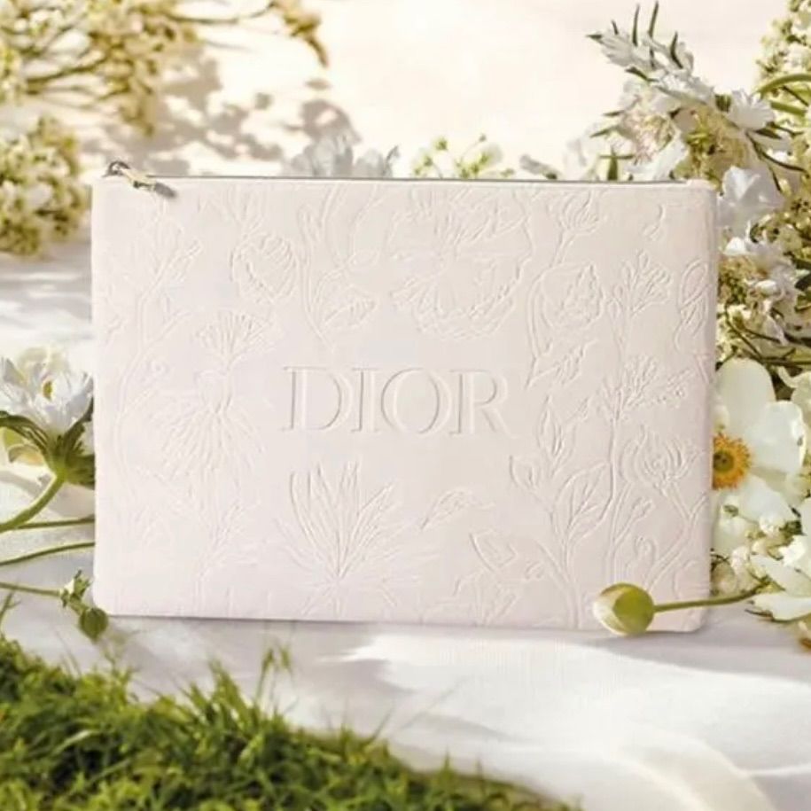 Dior／フラワーエンボスベロアコスメポーチ ノベルティ ホワイト