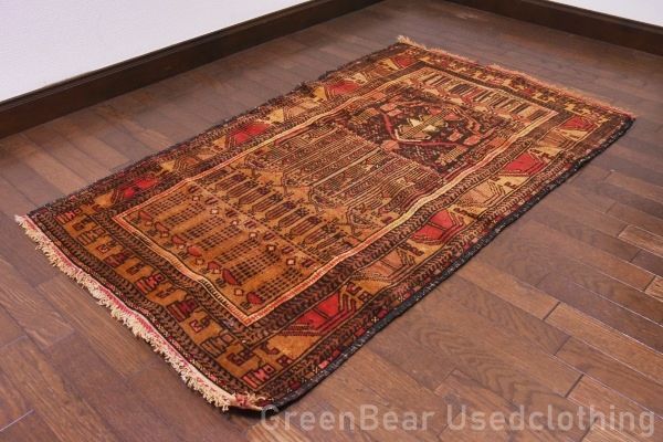 RAGU080 洋間や和室にもトライバルラグ ウール絨毯 アンティーク ヴィンテージ ギャッベ キリム カーペット