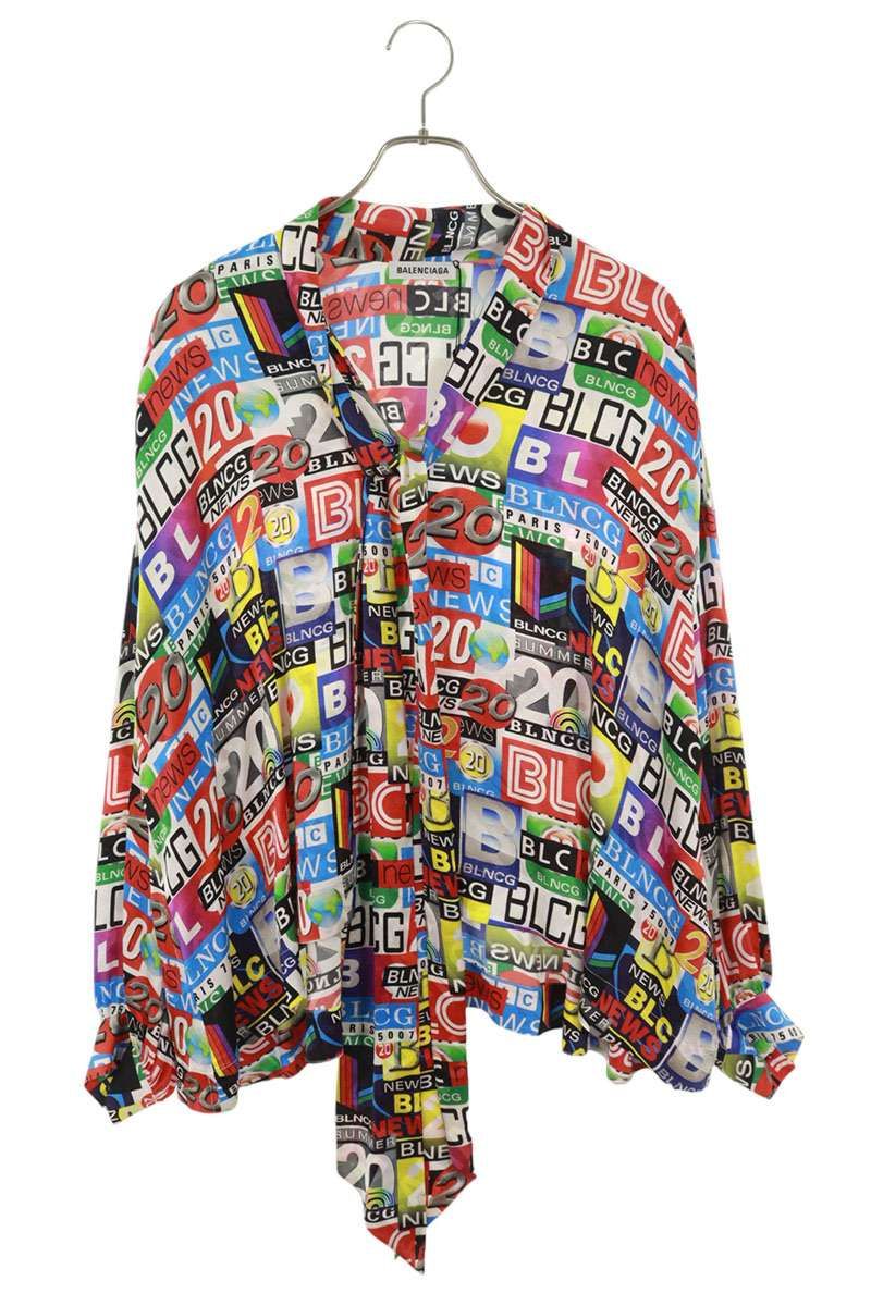 バレンシアガ BALENCIAGA ロゴ総柄 カットオフ ブラウス レーヨン ブラック 675417 レディース 中古 BALENCIAGA - バレンシアガ BALENCIAGA ロゴ総柄 カットオフ