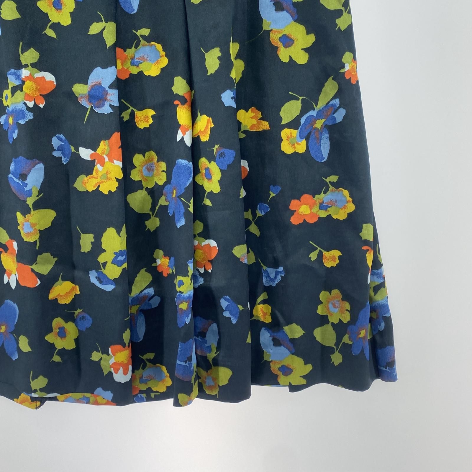 agnes b. アニエスベー 花柄 プリーツスカート size40/ブルー系