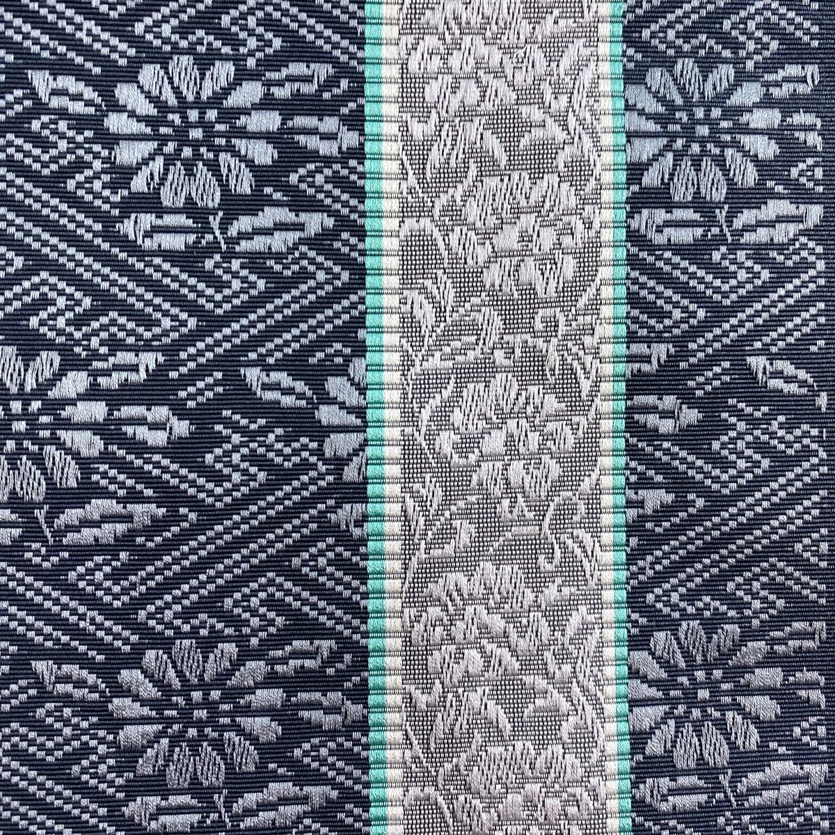 半幅帯 博多織 証紙有 草花 紗綾形 灰色 正絹