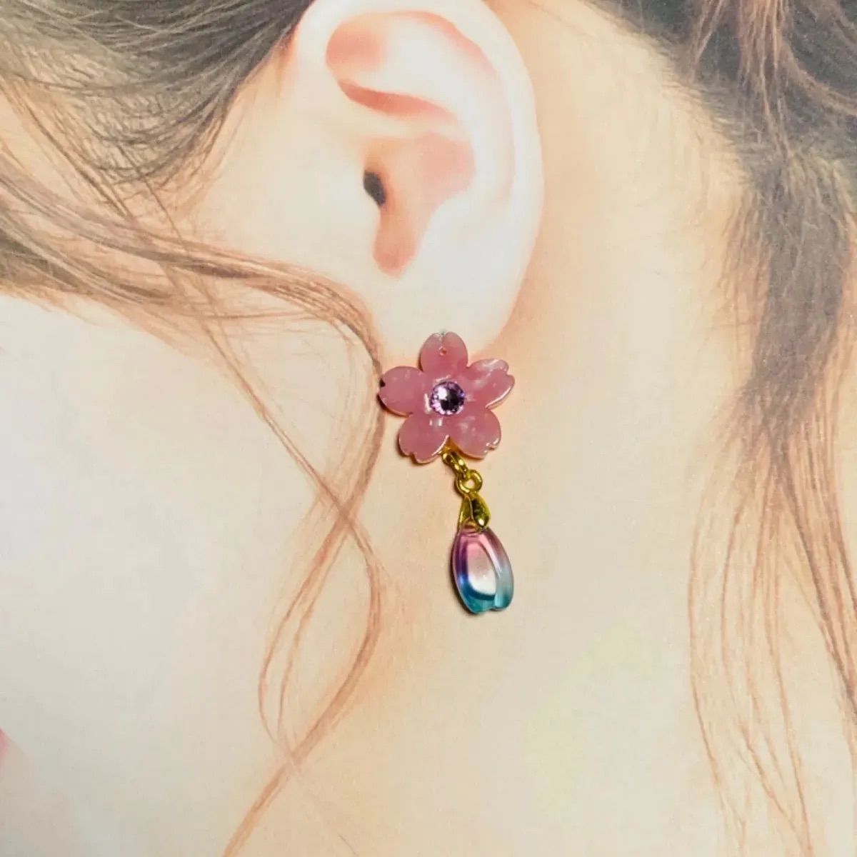 専用　◆輝く廃盤特注スワロフスキークと夜空のアクセサリー／ひまわりのイヤリング himawari-pierce-1.jpg
