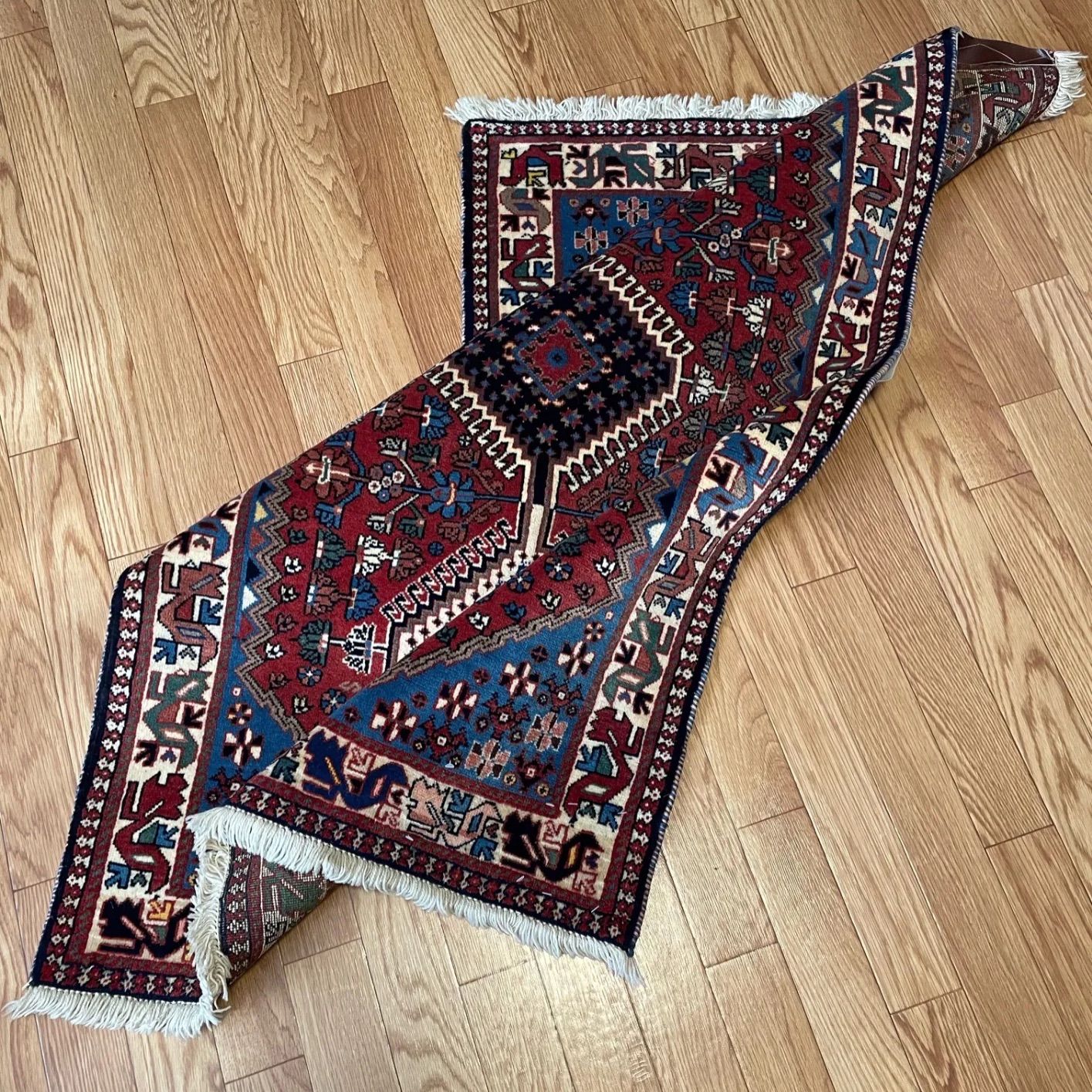 ペルシャ絨毯 ヤラメ産 カラフル 玄関マット サイズ 81/140cm No YA/ZG