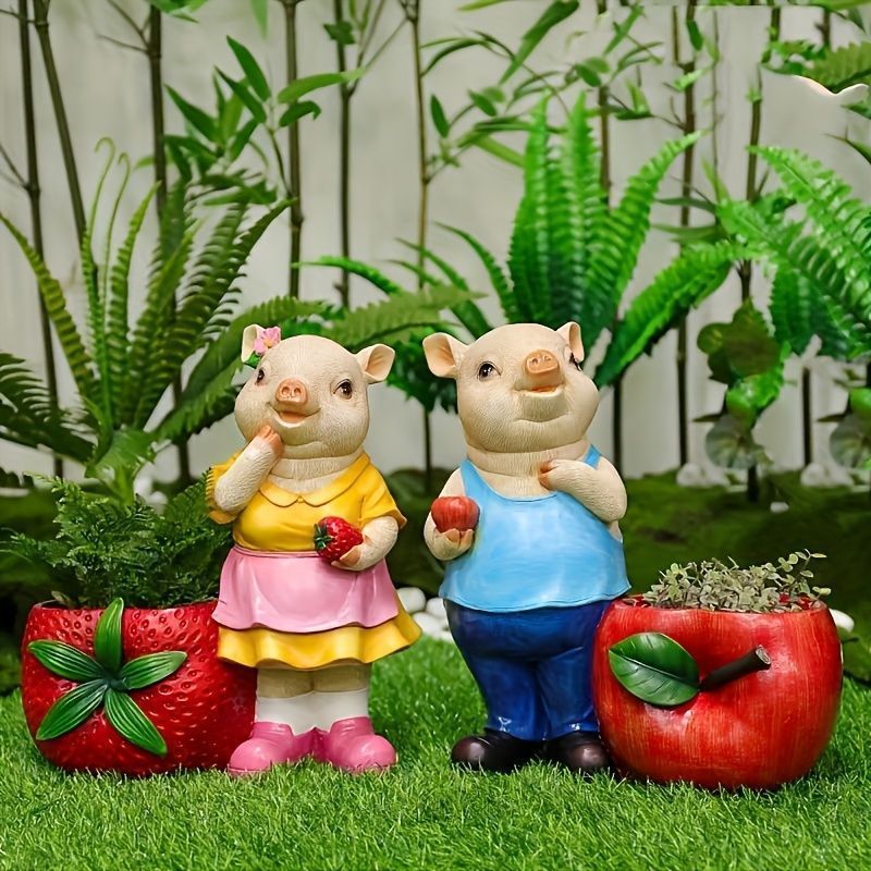 鉢植え 植木鉢 プランター プラントポット フラワーポット ガーデニング 樹脂 屋内 屋外 インテリア 庭 玄関 果物の鉢とブタ いちご りんご