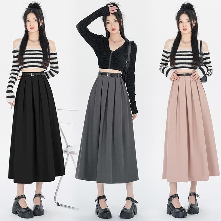 ロングスカート レディース フ スカート ハイウエスト ボリューム Aライン ロング丈 ミモレ丈 上品 キレイめ おしゃれ オフィス カジュアル シンプル 無地 リラックス ゆったり 大人 lan6707