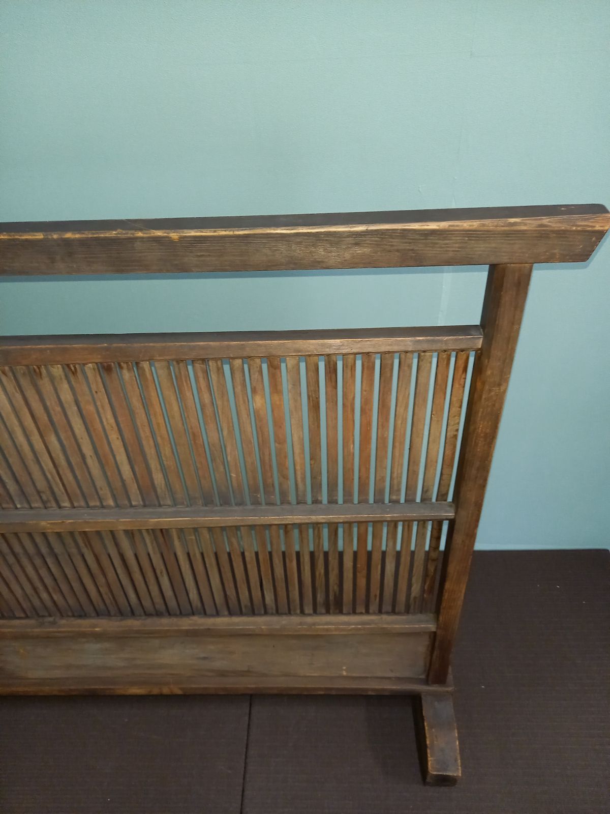 パーテーション 6連 間仕切り 木製 革紐 衝立 昭和レトロ アンティーク