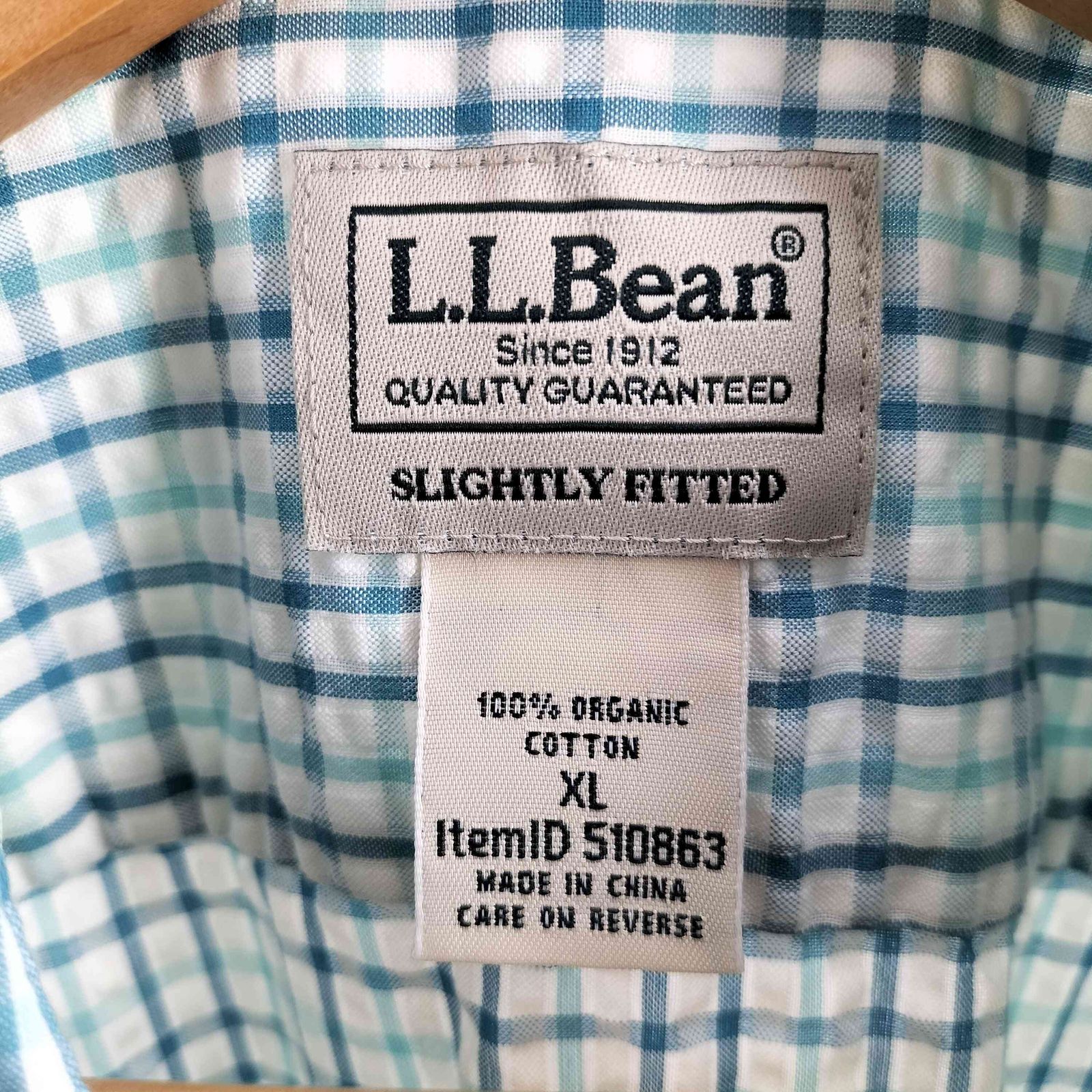 エルエルビーン L.L.Bean シアサッカー オーガニックコットン100 半袖 チェックシャツ メンズ import：XL 