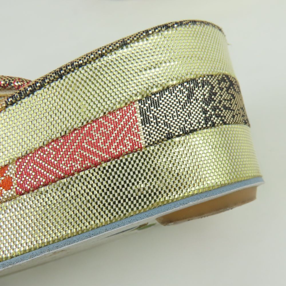 中古】 草履 正絹(金銀糸除く) オレンジ ゴールド ブラック 和柄