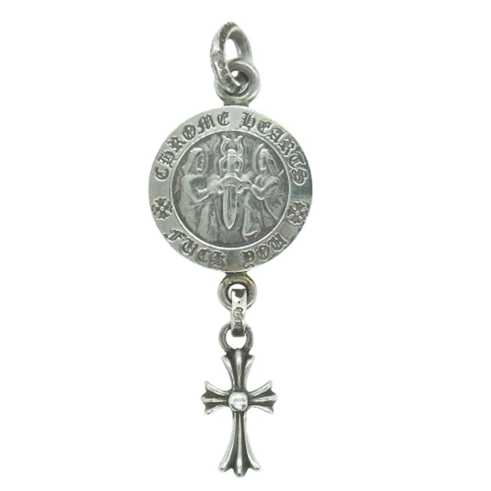 CHROME HEARTS クロムハーツ 原本無 ANGEL MEDAL CRS BBYFAT エンジェルメダル ベイビーファット クロス ペンダントトップ 30inchボールチェーン付き ネックレス シルバー系