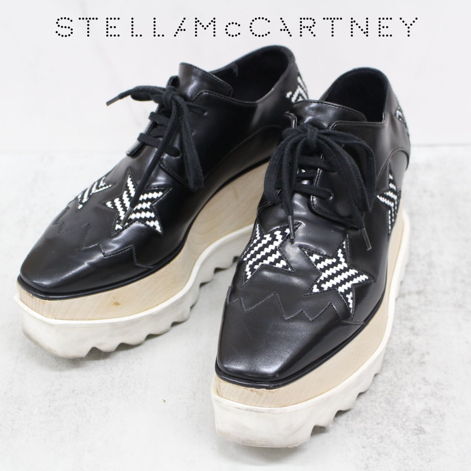 S009)STELLA McCARTNEY ELYSE STAR スニーカー 363998 ブラック×ホワイト 35 レディース ステラマッカートニー  エリススター 靴